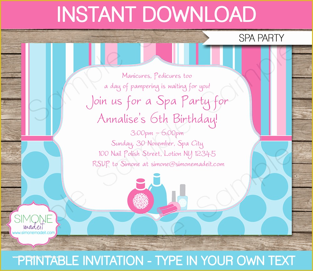 Free Editable Invitation Templates Of Spa Party Invitations Template