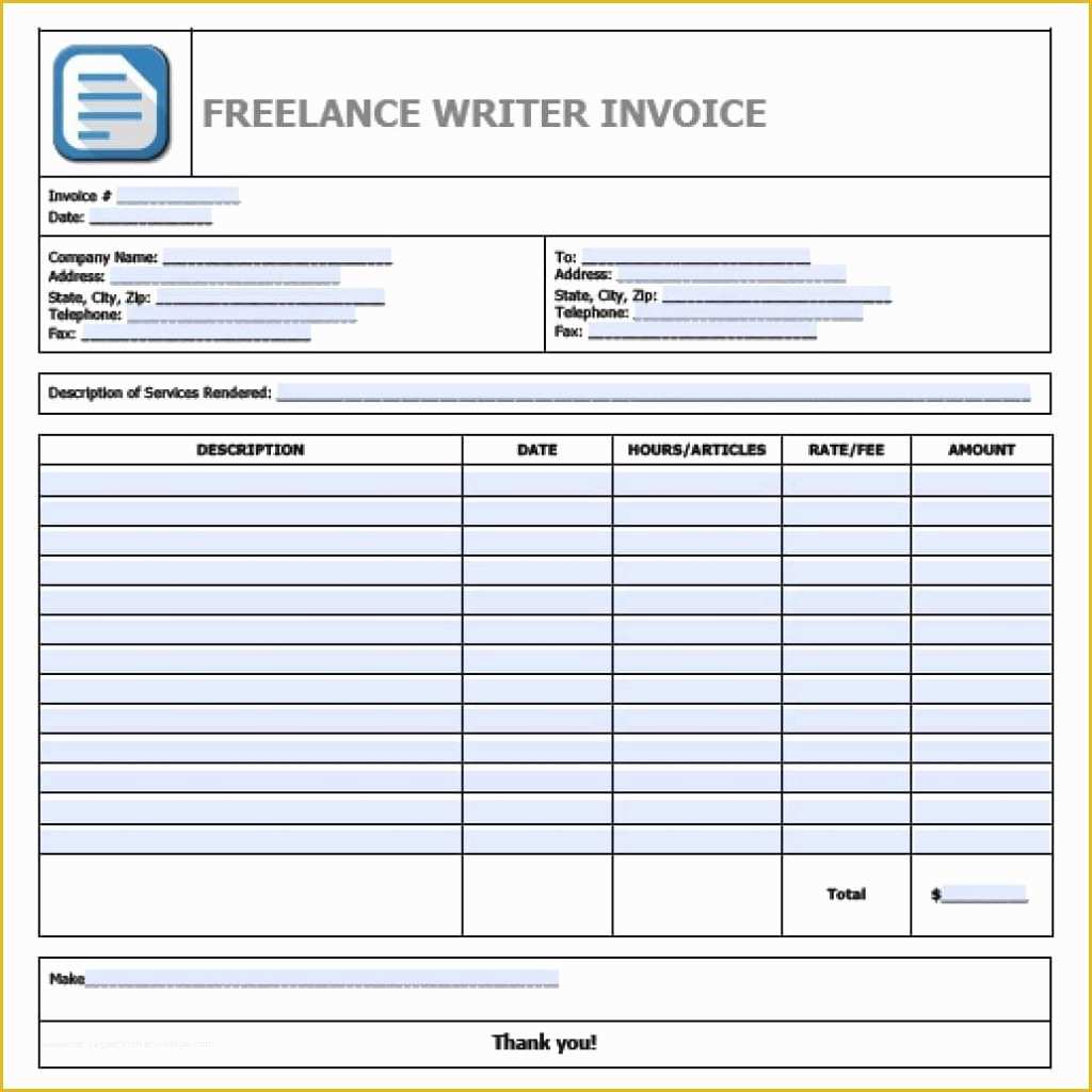 Free Editable Invoice Template Pdf Of Free Freelance Writer Invoice Template Excel