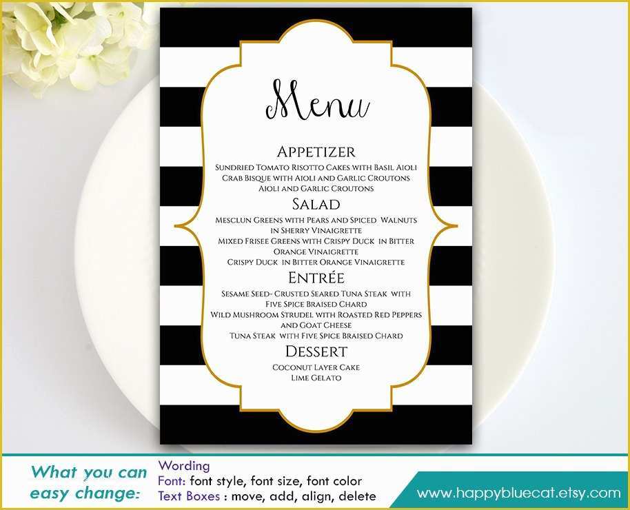 Free Editable Menu Template Of Diy Printable Wedding Menu Template Instant Download