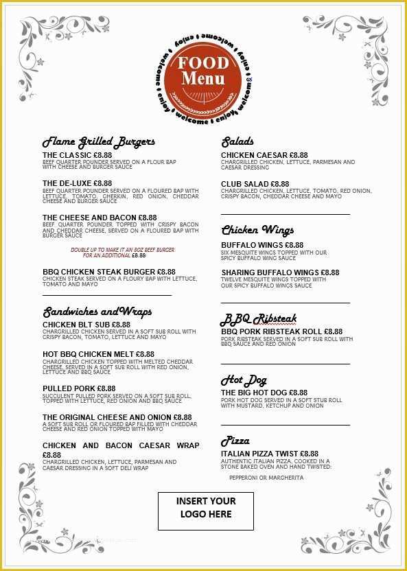 Free Editable Menu Template Of Editable Food Menu Templates Big Al S Foodservice Uk