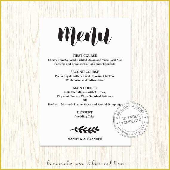 Free Editable Menu Template Of Editable Wedding Menu Template Wedding by