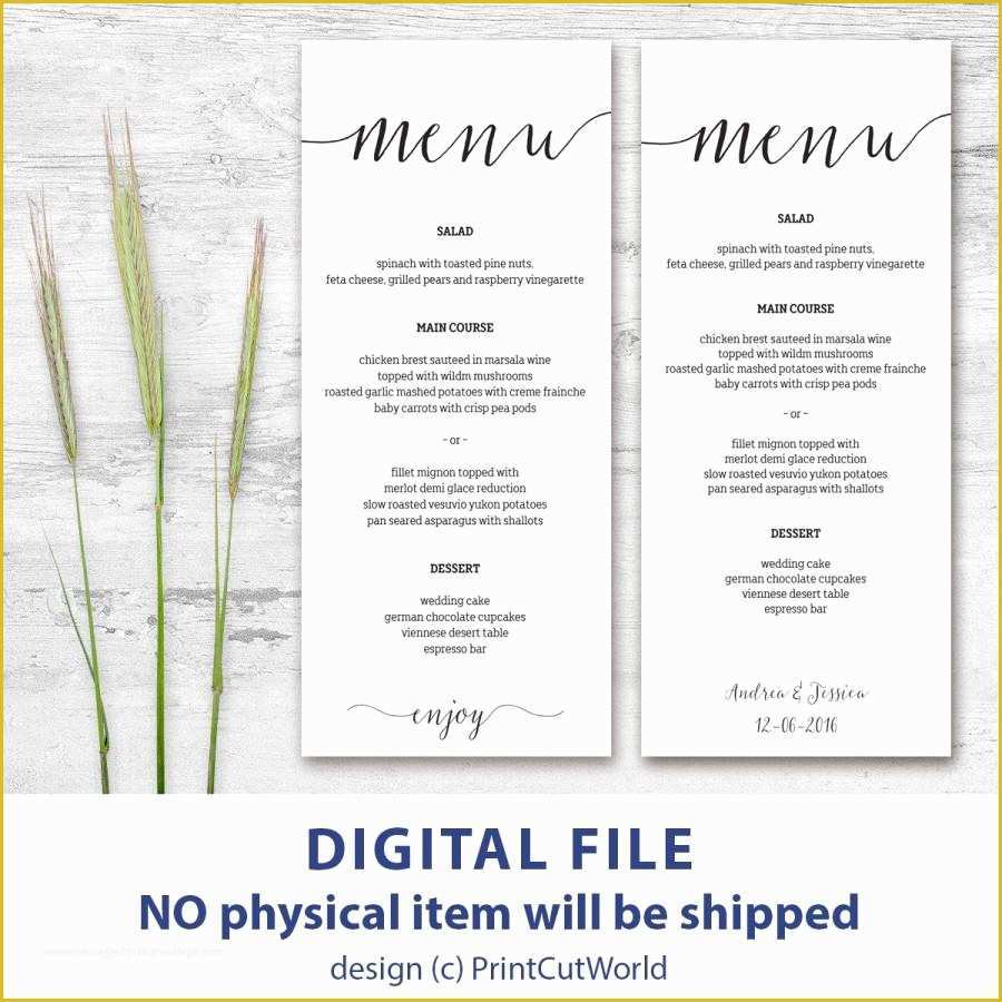 Free Editable Menu Template Of Printable Menu Card 4x9 Rustic Wedding Menu Template