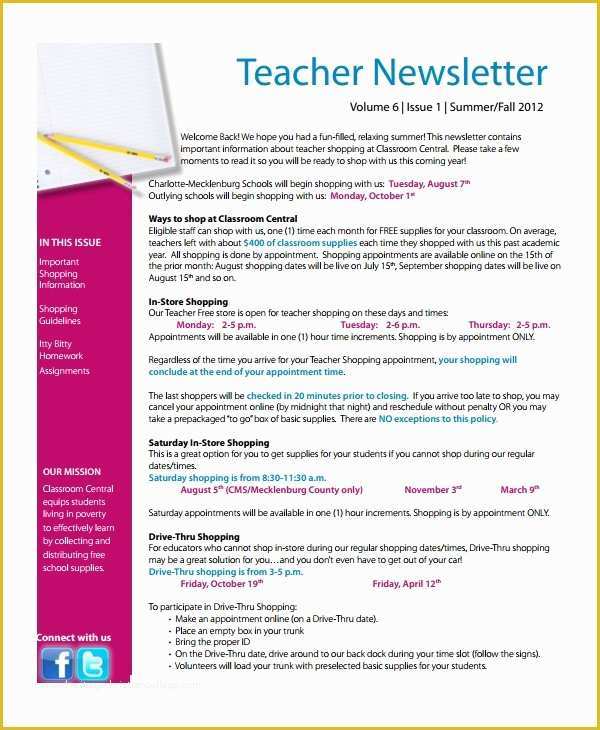Free Editable Newsletter Templates for Teachers Of 7 Teacher Newsletter Templates