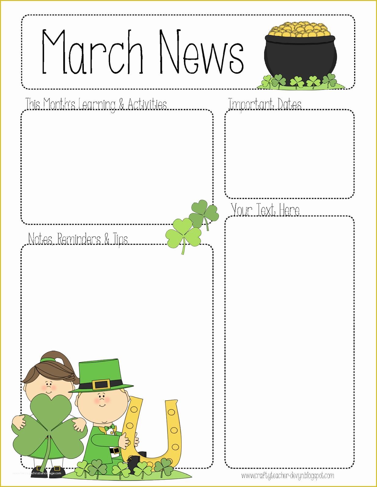 Free Editable Newsletter Templates for Teachers Of the Crafty Teacher March Newsletter