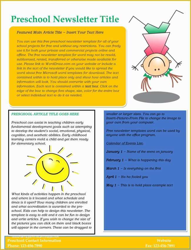Free Editable Newsletter Templates for Word Of 16 Preschool Newsletter Templates Easily Editable and
