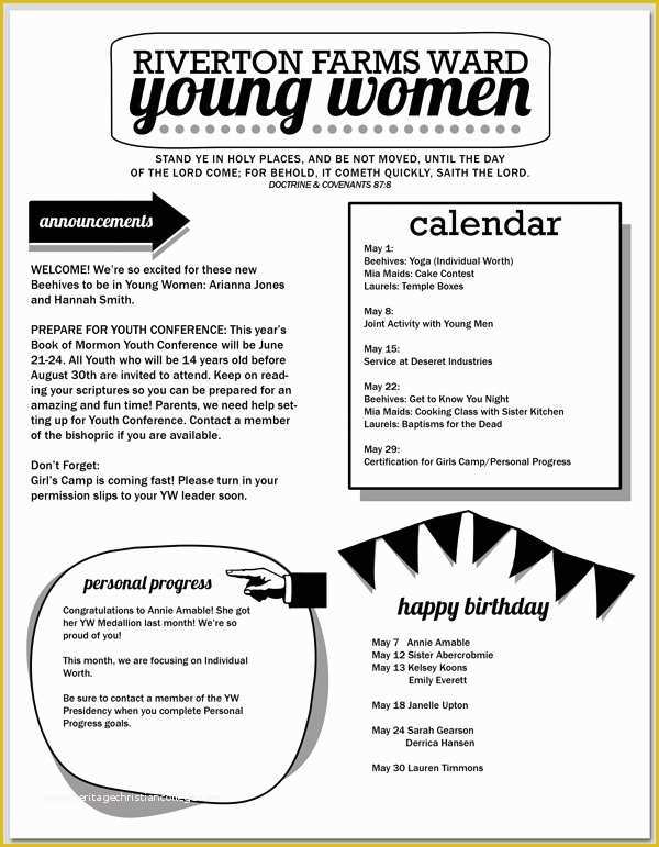 Free Editable Newsletter Templates Of 2013 Yw Newsletter Template Editable & Saveable Pdf