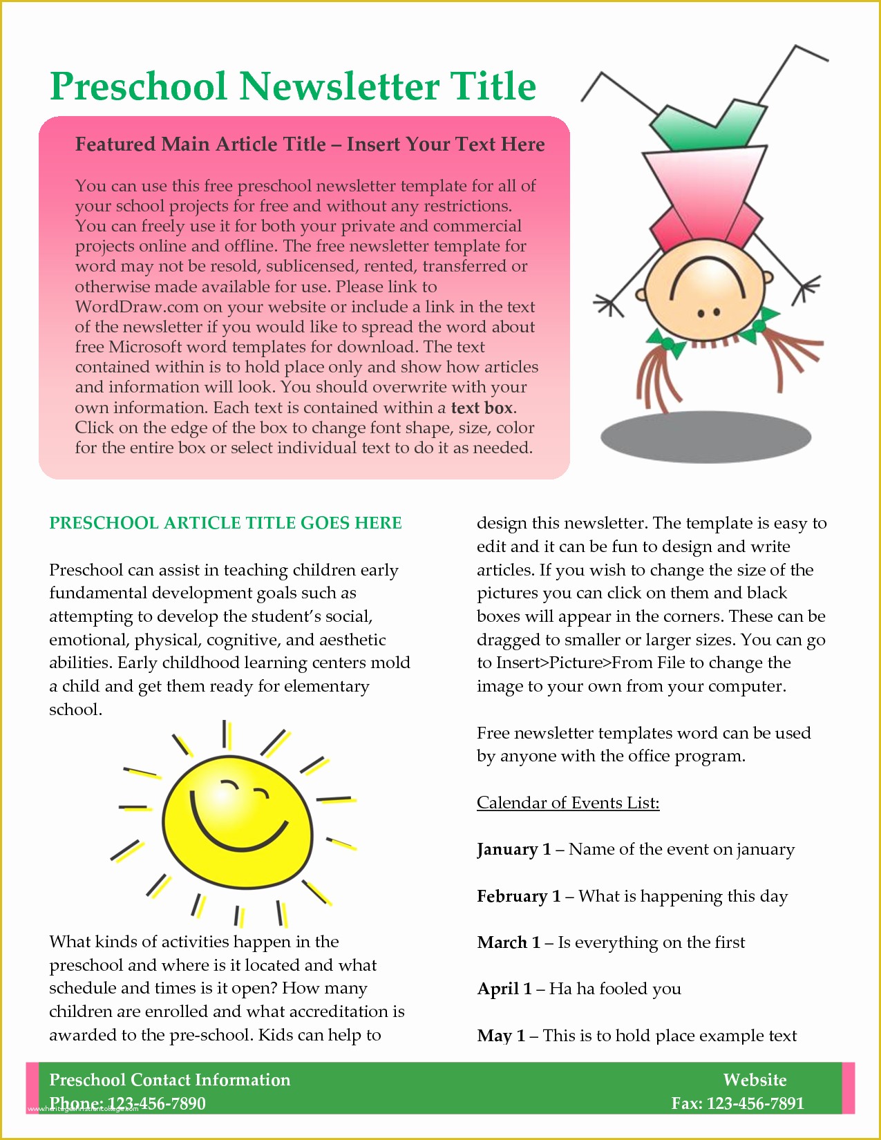 Free Editable Newsletter Templates Of Best S Of Printable Preschool Newsletters Free