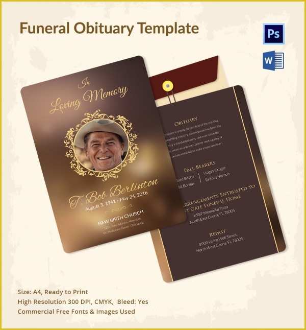 Free Editable Obituary Template Of 12 Sample Funeral Obituary Templates