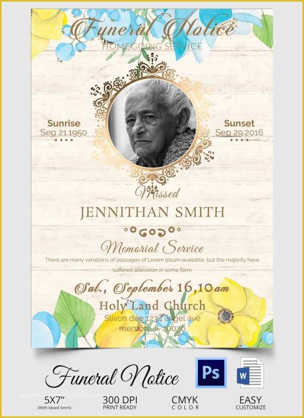 Free Editable Obituary Template Of 14 Funeral Notices