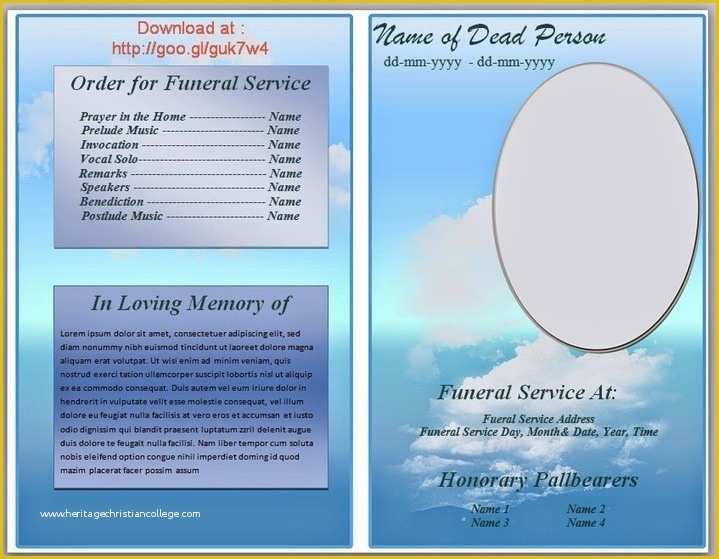 Free Editable Obituary Template Of Blue themed Funeral Program Template In Microso