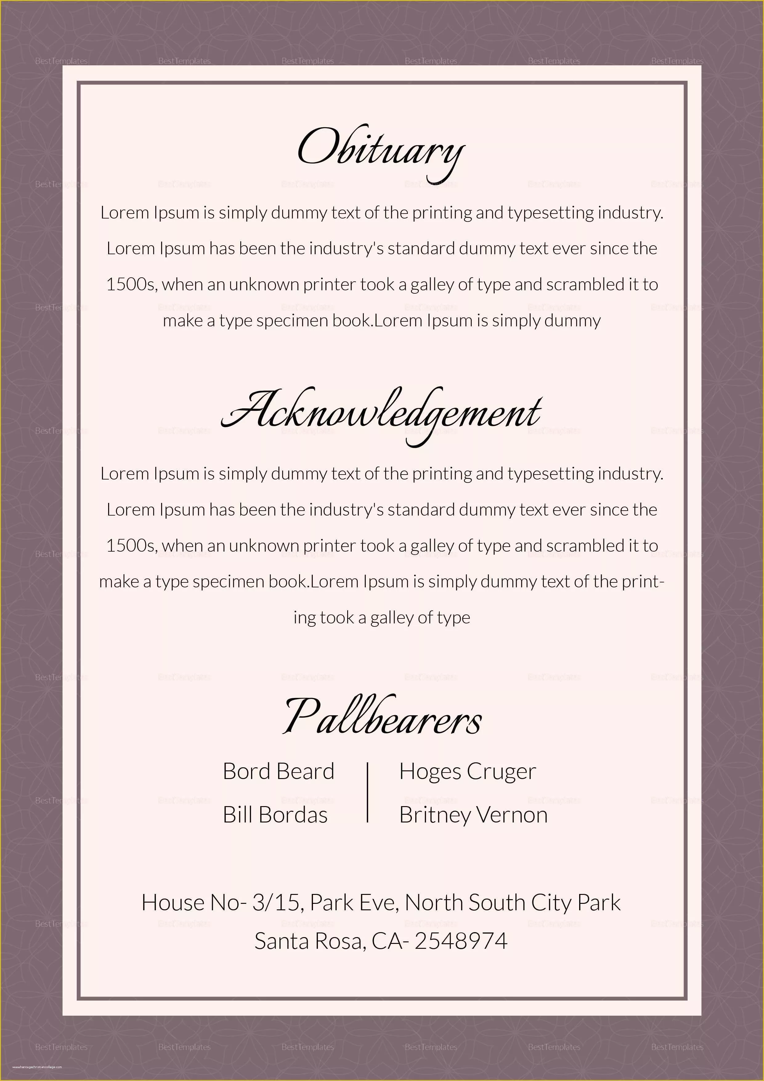 Free Editable Obituary Template Of Editable Funeral Obituary Template In Adobe Shop