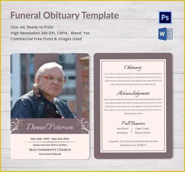 Free Editable Obituary Template Of Obituary Template 10 Free Word Psd format Download