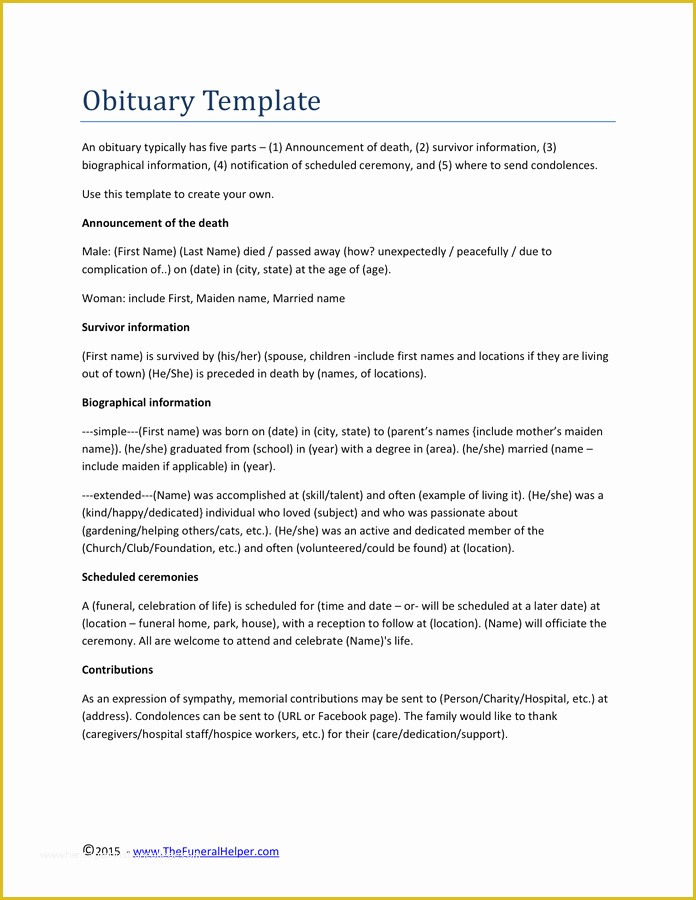 Free Editable Obituary Template Of where to An Obituary Template for Free