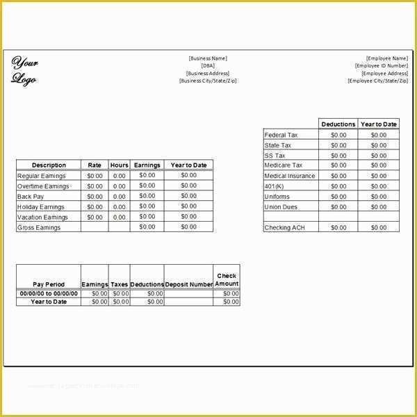 Free Editable Pay Stub Template Of Download A Free Pay Stub Template for Microsoft Word or Excel