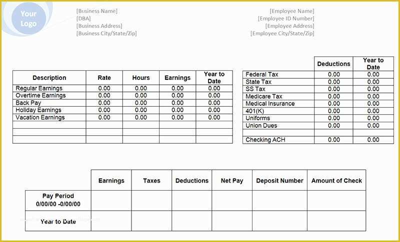 Free Editable Pay Stub Template Of Easy to Use Blank Pay Stub Template Sample for Employee