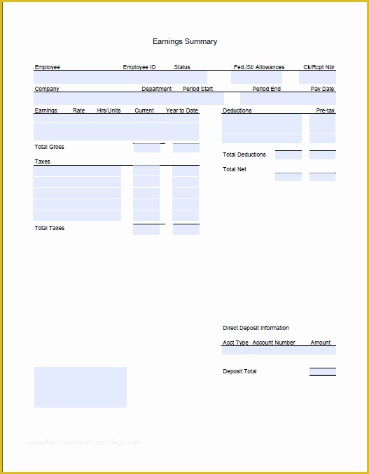 Free Editable Pay Stub Template Of Editable Earning Summary and Pay Check Stub Template In
