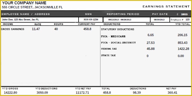 Free Editable Pay Stub Template Of Editable Paycheck Stub Template Samples for Employees V