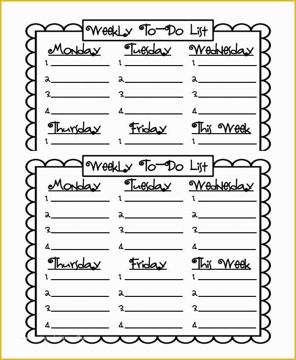 Free Editable to Do List Template Of 9 Weekly to Do List Templates
