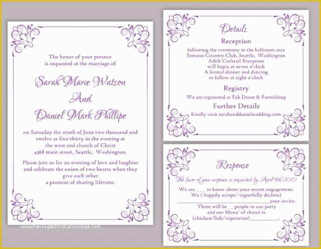 Free Editable Wedding Invitation Templates Of Diy Wedding Invitation Template Set Editable Word File