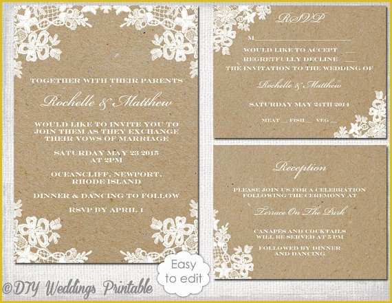 Free Editable Wedding Invitation Templates Of Rustic Wedding Invitation Set Diy &quot;rustic Lace&quot; Printable