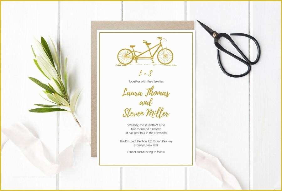 Free Editable Wedding Invitation Templates Of Tandem Bike Wedding Invitation Template Gold Bicycle