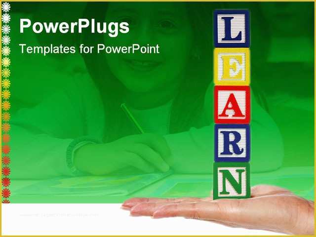 Free Education Powerpoint Templates Of A Woman Holding toy Blocks Spelling Educate Powerpoint
