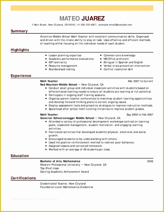 Free Education Resume Templates Of Best Teacher Resume Example