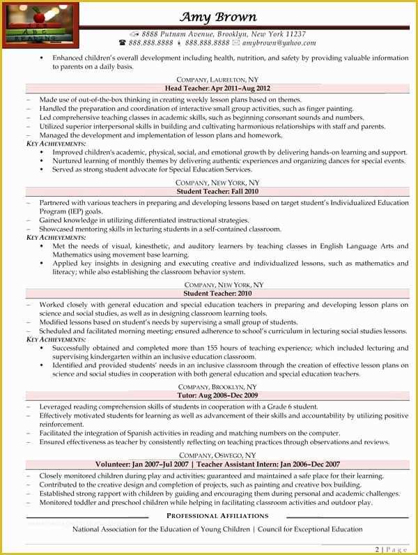 Free Education Resume Templates Of Early Childhood Education Resumes Best Resume Collection