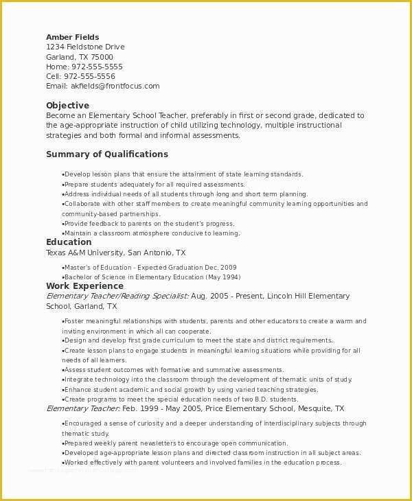 Free Education Resume Templates Of Elementary Education Resume Template – thesocialsubmit