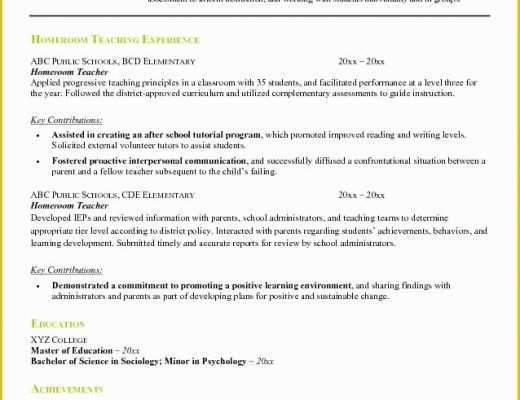 Free Education Resume Templates Of Example Of Resume format for Teacher Free Homeroom Teacher