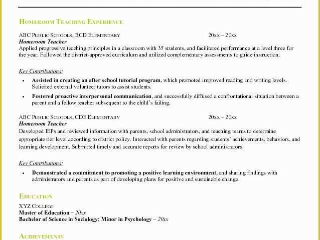Free Education Resume Templates Of Example Of Resume format for Teacher Free Homeroom Teacher