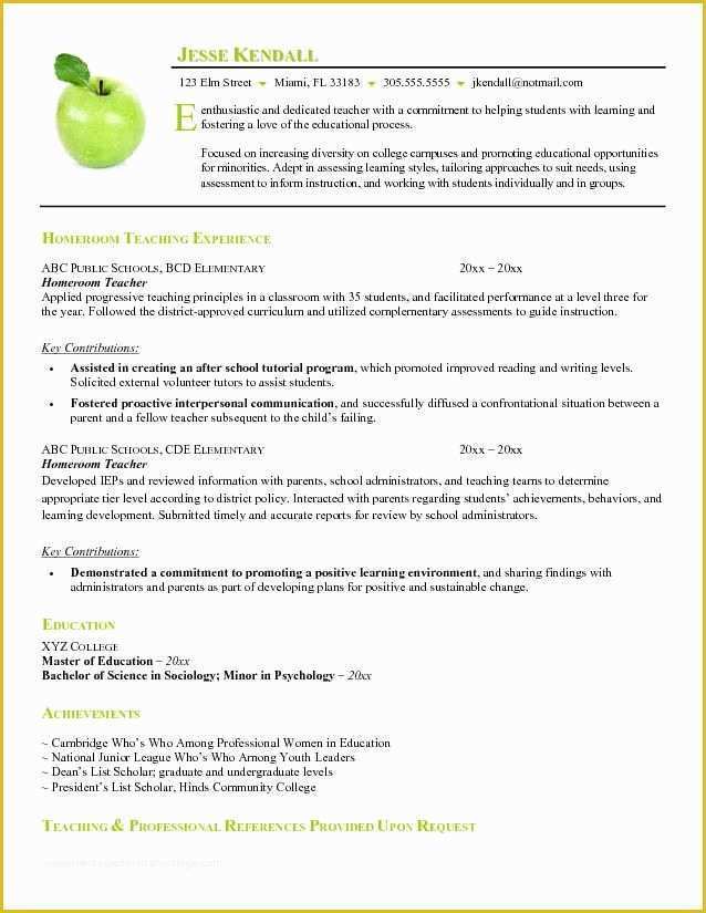 Free Education Resume Templates Of Example Of Resume format for Teacher Free Homeroom Teacher