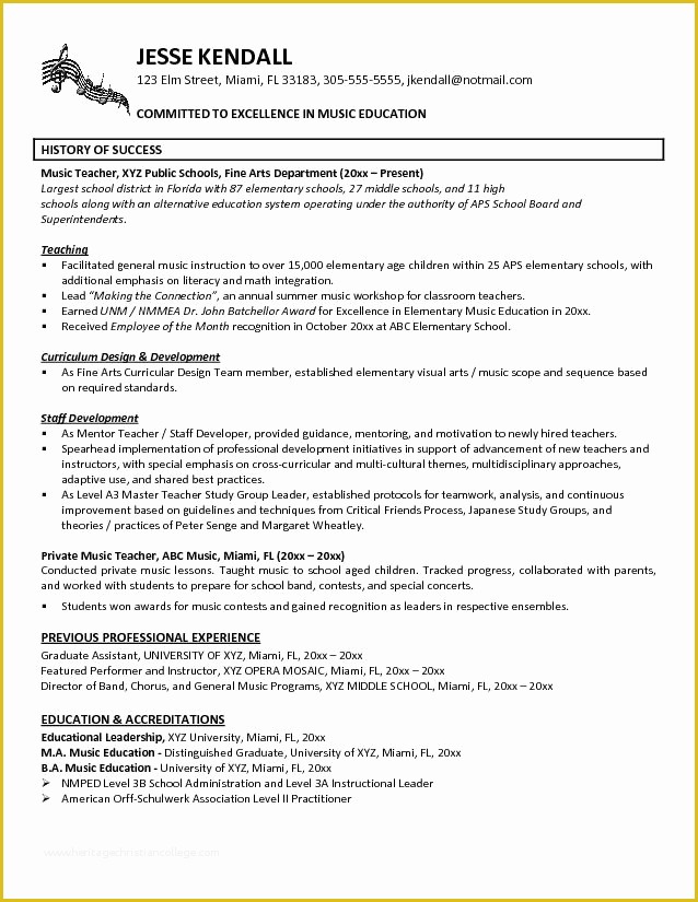 Free Education Resume Templates Of Music Teacher Resume Example