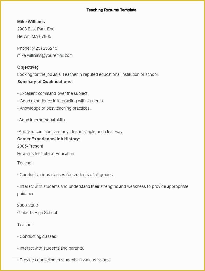 Free Education Resume Templates Of Teacher Resume Templates Free Teacher Resume Template Word