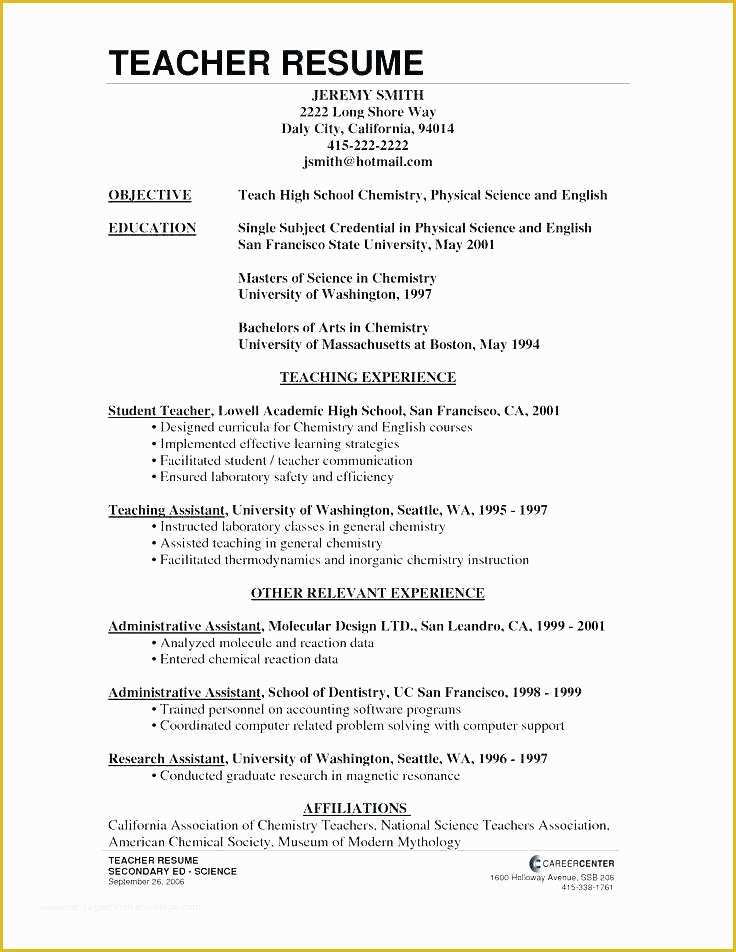 Free Education Resume Templates Of Teacher Resume Templates Objective Teacher Resume Self