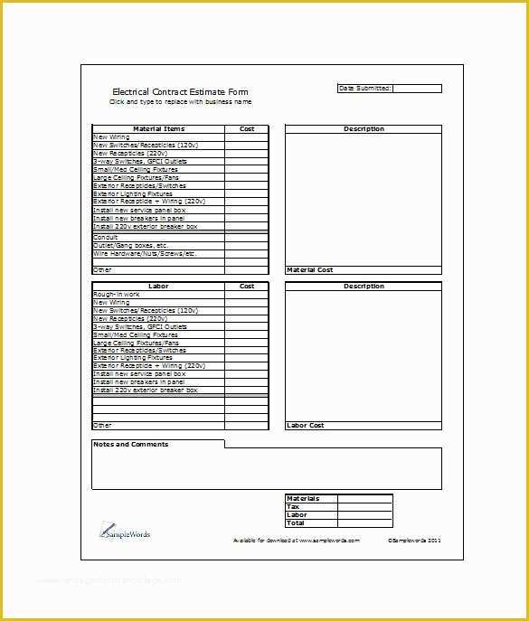 Free Electrical Service Contract Template Of 6 Contractor Estimate Templates Pdf Doc