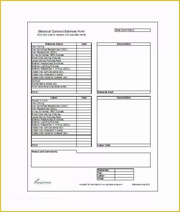 Free Electrical Service Contract Template Of 6 Contractor Estimate Templates Pdf Doc