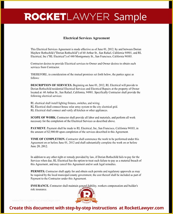 Free Electrical Service Contract Template Of Electrical Service Contract Agreement with Sample