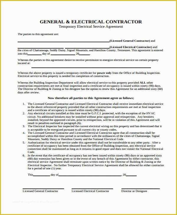 Free Electrical Service Contract Template Of Service Agreement forms