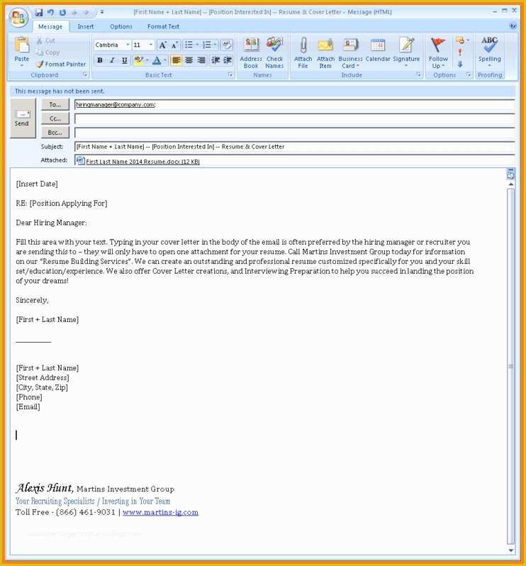 Free Email Cover Letter Templates Of Email Resume Template 8881