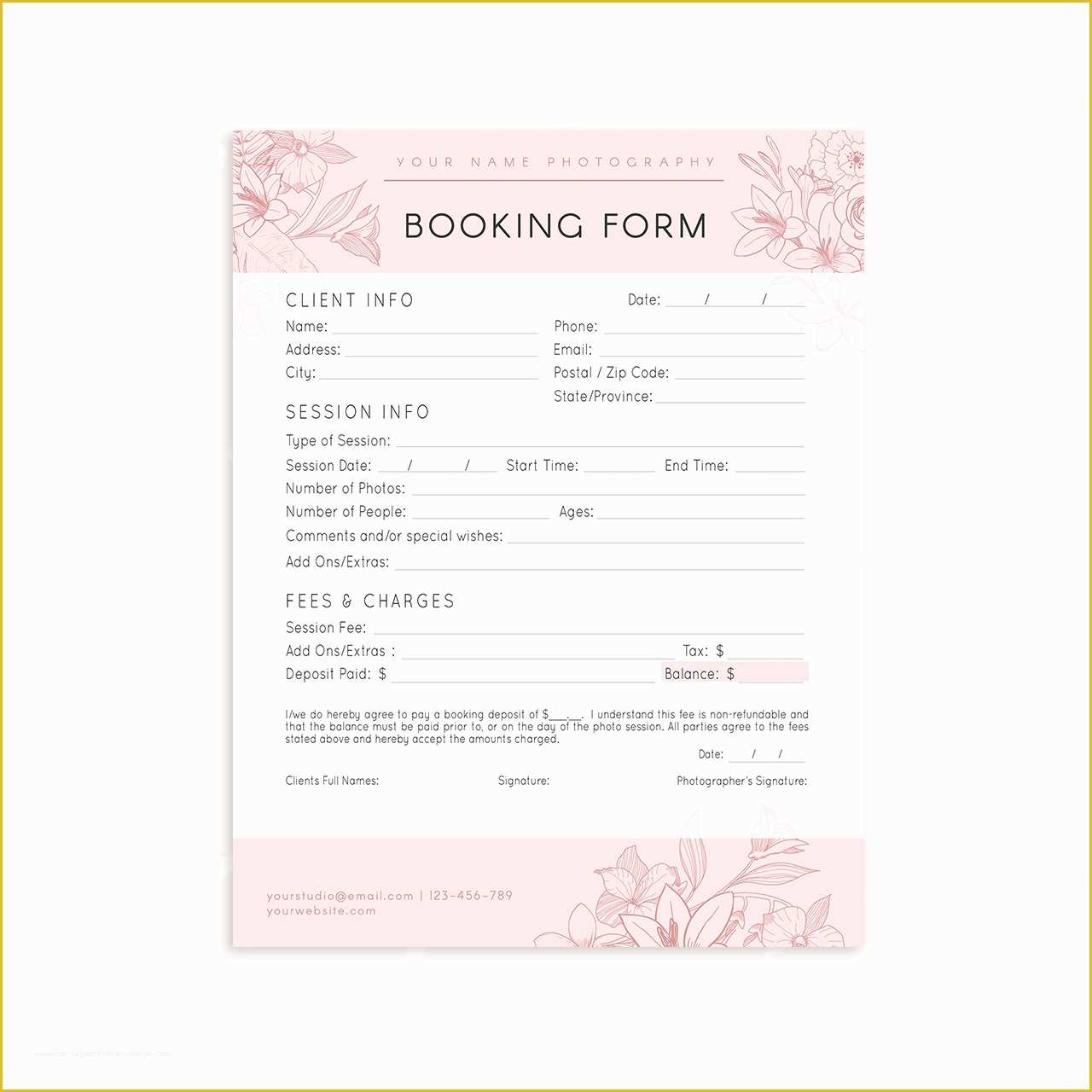 Free Email Templates for Portrait Photographers Of Floral Client Booking form Template for Graphers
