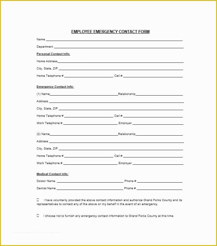 Free Emergency Contact form Template for Employees Of 54 Free Emergency Contact forms [employee Student]