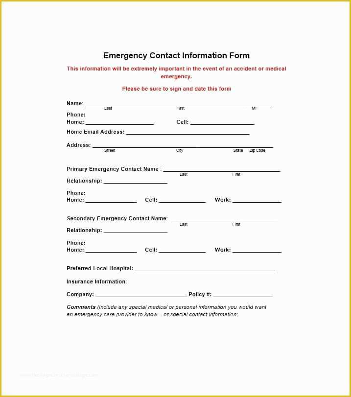 Free Emergency Contact form Template for Employees Of 54 Free Emergency Contact forms [employee Student]