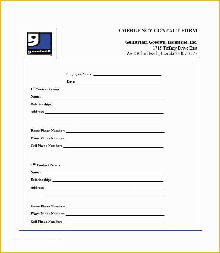 Free Emergency Contact form Template for Employees Of 54 Free Emergency Contact forms [employee Student]