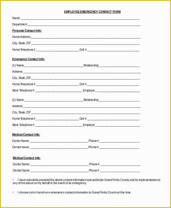 Free Emergency Contact form Template for Employees Of 8 Sample Emergency Contact forms Pdf Doc