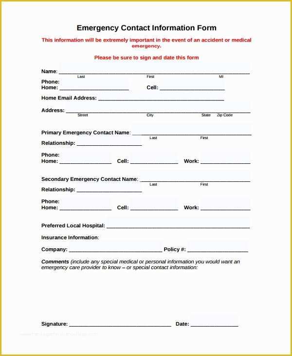 Free Emergency Contact form Template for Employees Of 9 Sample Contact forms