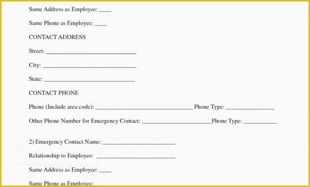 Free Emergency Contact form Template for Employees Of Emergency Contact form Free Excel Spreadsheet Template