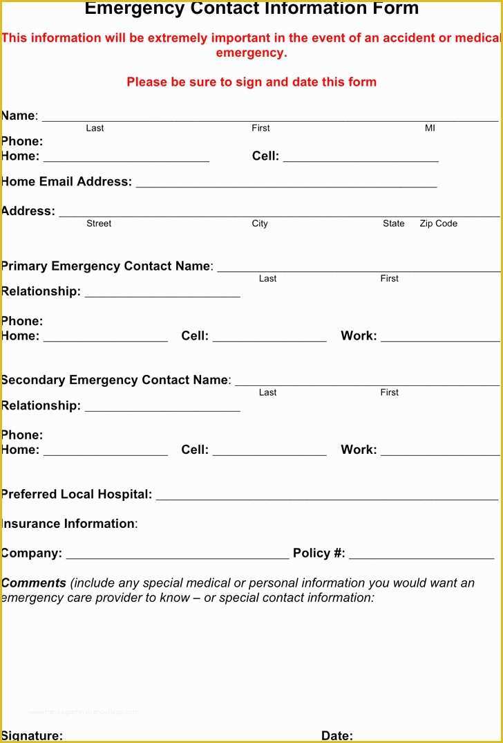 Free Emergency Contact form Template for Employees Of Emergency Contact form Template – Radiofama
