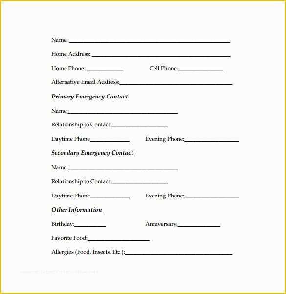 Free Emergency Contact form Template for Employees Of Emergency Contact forms 11 Download Free Documents In