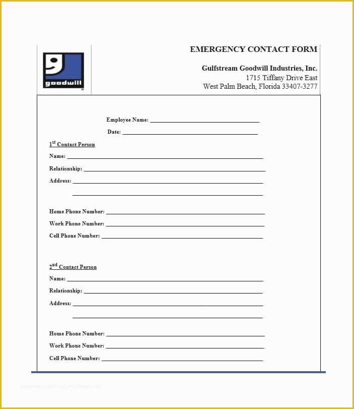 Free Emergency Contact form Template for Employees Of Emergency Contact forms